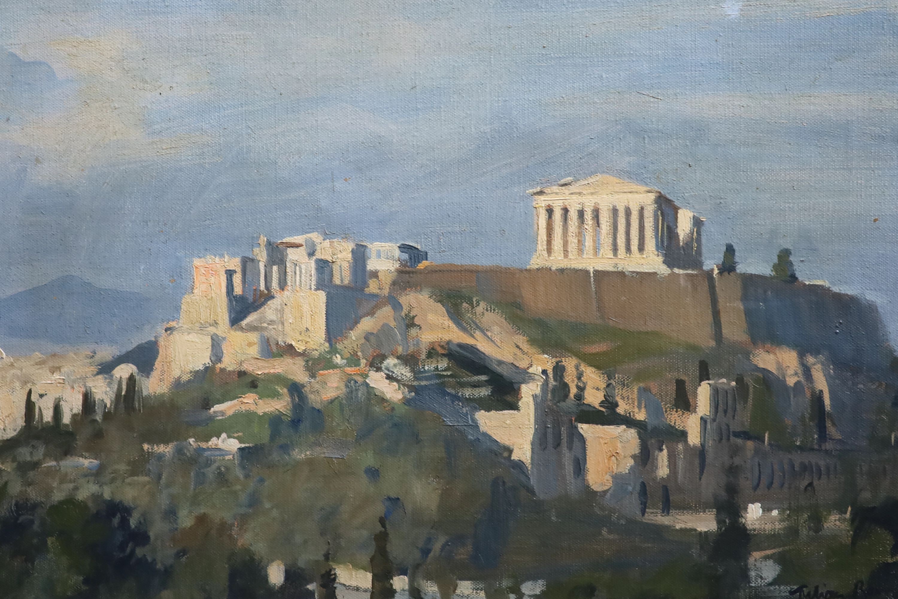 Julian Barrow (1939-2013), View of the Acropolis, Oil on canvas, 23 x 34cm.